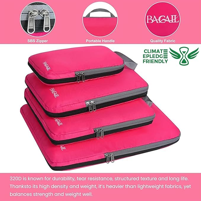 BAGAIL 4 Set/6 Set/8 Set Compression Packing Cubes Travel Accessories Expandable Packing Organizers (Cloth Pattern, 4-Fuchsia)