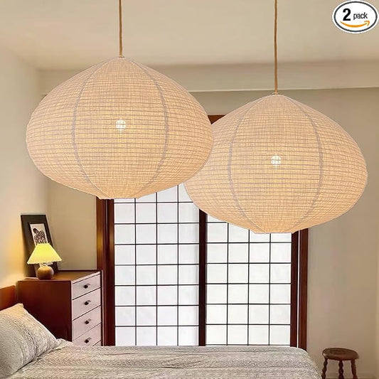 2PCS Hanging Lamp shade oval Can replace White Paper Lanterns 20INCH Linen Pendant Lampshade Handmade Hanging Lantern Minimalist White Suitable for the Living room Bedroom Kitchen