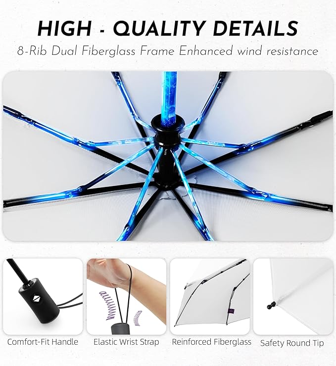 Compact Travel Windproof Umbrella, 43" Auto open/close Folding Quick Dry Umbrellas for Rain, Lightweight Portable Small for Backpack Car, Thoughtful Gift for Women Men Kids, TSA Approved