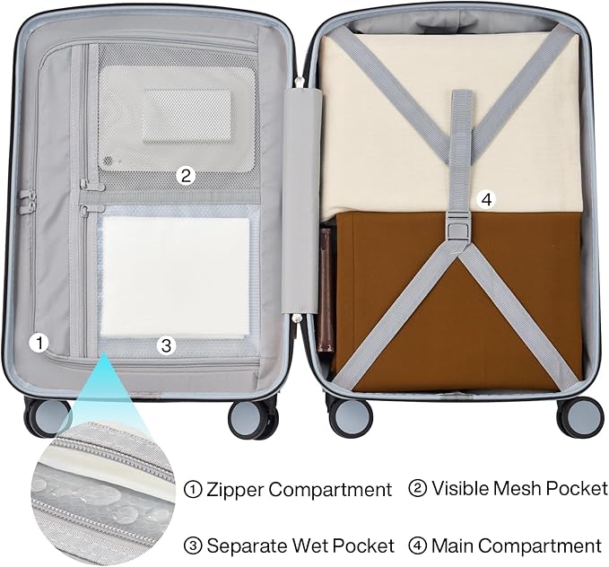 Hanke Hard Shell Luggage Sets 3 Pieces, Carry On and Checked Luggage Sets with Spinner Wheels, Durable PC Hardside Rolling Suitcase for Travel (20/24/28 Inch, Grey)