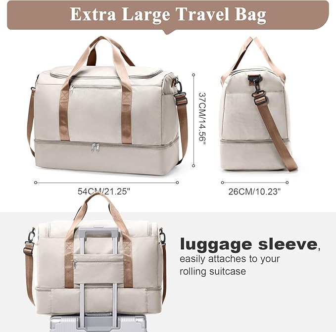 Travel Duffle Bag with Shoe Compartment, XL Weekender Bags for Women, Carry On Overnight Bags for Gym Sports & Business Trips, Water-Resistant Hospital Bag for Labor and Delivery