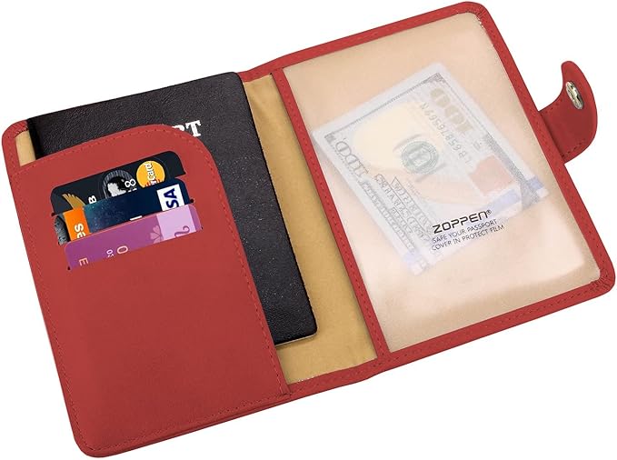 ZOPPEN Passport Holder Women, Passport Cover Travel Wallet Rfid Blocking Passport Wallet Cover Case Travel Essentials Document Organizer, Scarlet Red