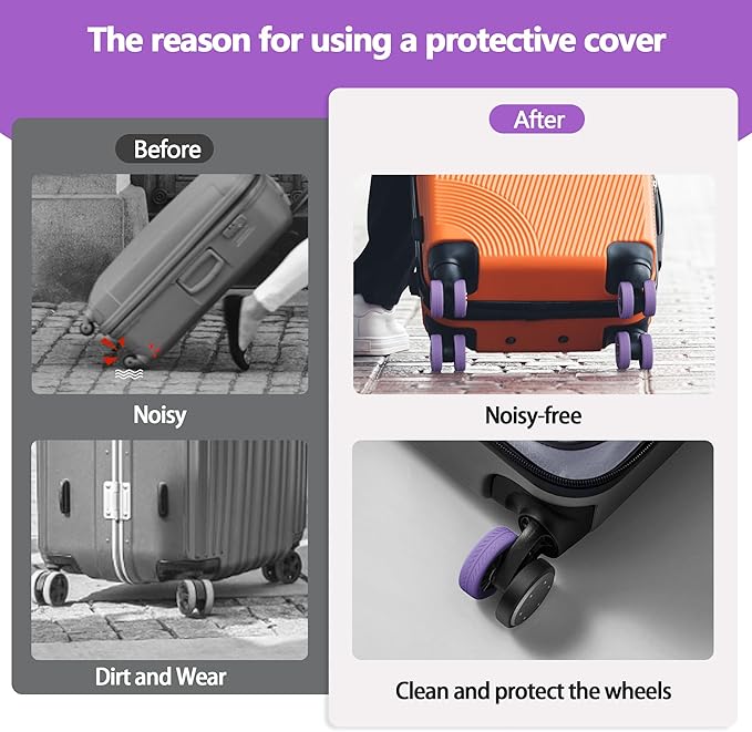 AWINNER Luggage Wheel Covers 8 Pack Upgraded,Silicone Luggage Wheel Protector Covers for most 8 Spinner Wheel Suitcases or Office Chair Caster,Durable,Mute and Shock Absorption (Purple)
