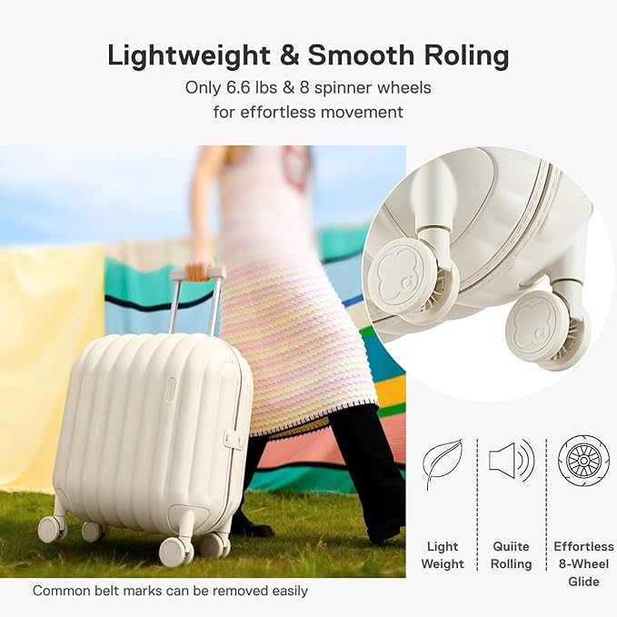 artrips Carry On Luggage 20 Inch for Business Travel & Short Trips, Italian-Inspired Lightweight Hard Shell Suitcase, German PC Matte Shell, Airline Approved, TSA Lock, White