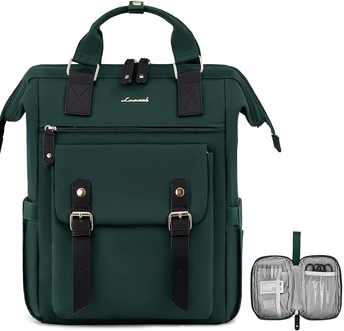 LOVEVOOK Laptop Backpack for Women, Teacher Nurse Bag Work Travel Computer Backpacks Purse,Water Resistant Daypack,Dark Green 15.6in