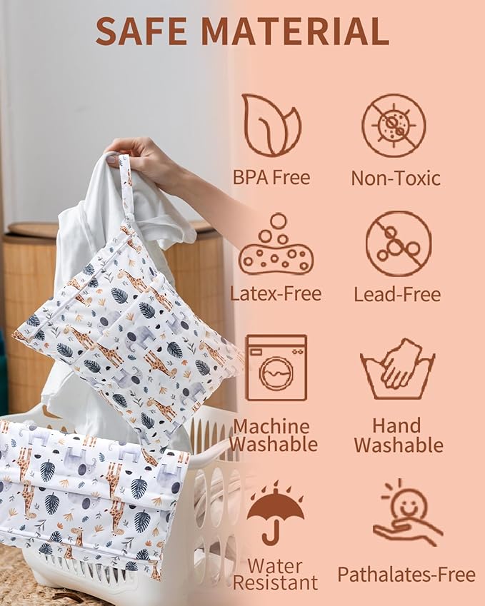 babygoal Animal Wet Dry Bags 3 Pack, Waterproof Travel Bags for Swimsuits, Beach, Pool, Gym,Food Storage and Wet Clothes(Giraffe,Cactus),3LN39-B