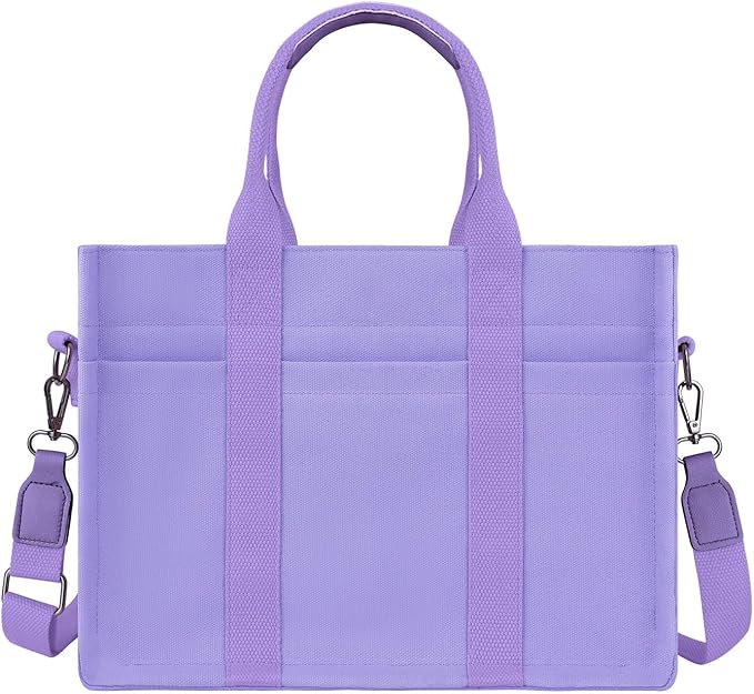 FIORETTO Canvas Tote Bag for Women with Zipper Closure & Individual Compartments for Work College for Teacher & Nurse