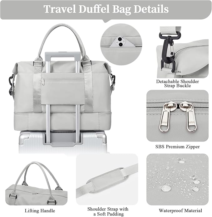 Weekender Bags for Women,Personal Item Travel Bag with Shoes Compartment,Overnight Travel Duffel Bag with Toiletry Bag
