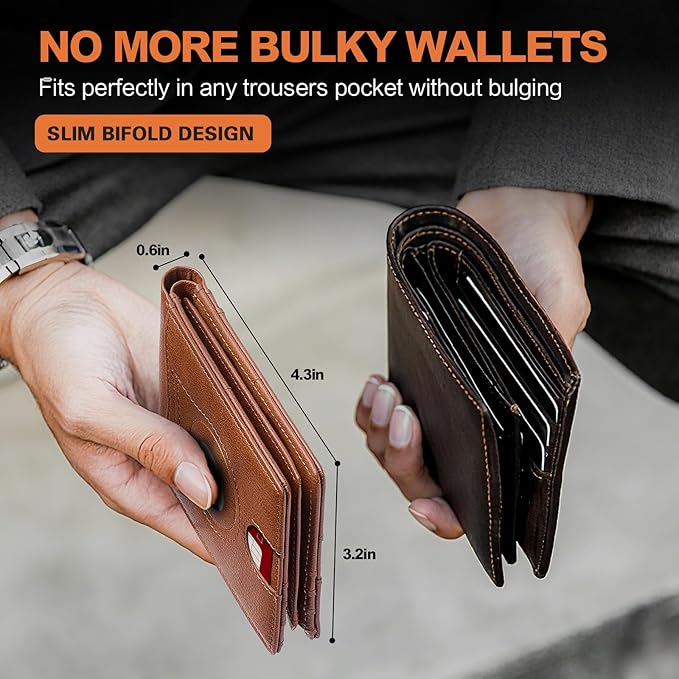 Wallet for Men Slim RFID Blocking Bifold,Minimalist Wallet Small Compact Front Pocket Credit Card Holder,Thin Mens Leather Wallets Smart Security With 2 ID Windows 1 Cash,Birthday Gifts for Men