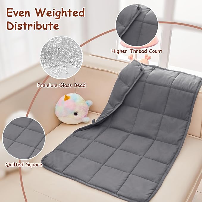 yescool Weighted Lap Pad 2 Pounds Weighted Lap Blanket, Grey Small Weighted Blanket, Weighted Throw Blanket Gifts for Travel Indoor Outdoor, 20"x30"