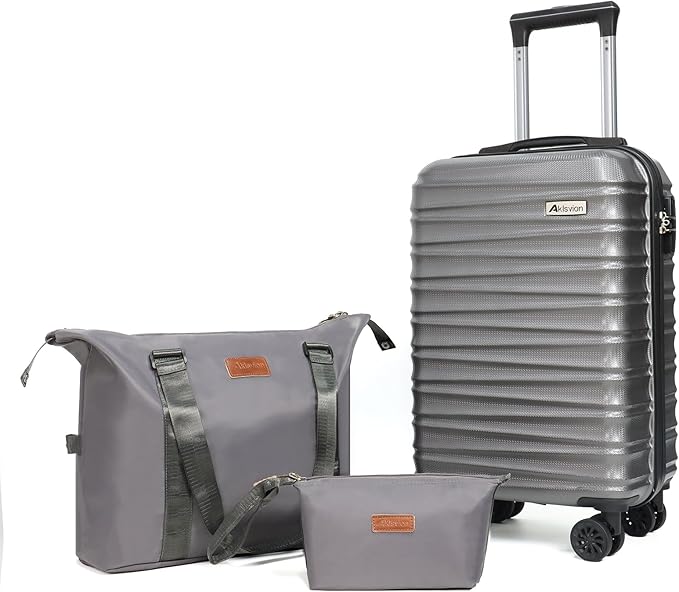 Luggage Set 3 Piece Luggage Set ABS hardshell Spinner Wheels Luggage Carry on Suitcase with Weekender bag & Toiletry bag(Grey)