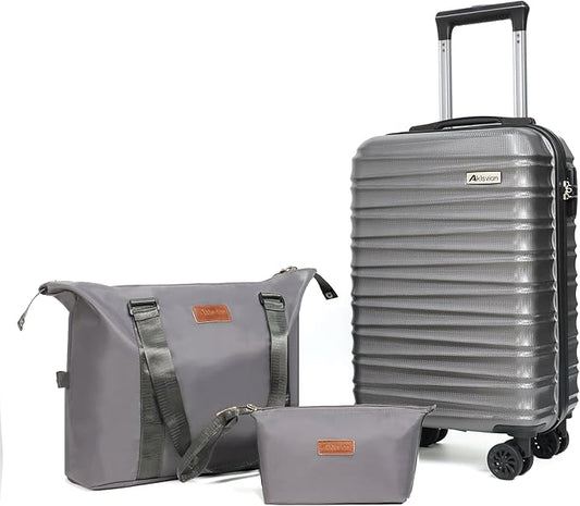Luggage Set 3 Piece Luggage Set ABS hardshell Spinner Wheels Luggage Carry on Suitcase with Weekender bag & Toiletry bag(Grey)
