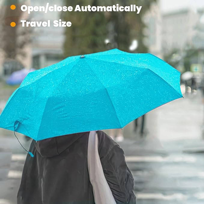SIEPASA Windproof Travel Compact Umbrella-Automatic Umbrellas for Rain-Compact Folding Umbrella, Travel Umbrella Compact, Small Portable Windproof Umbrellas for Men Women Teenage.(Light Blue)