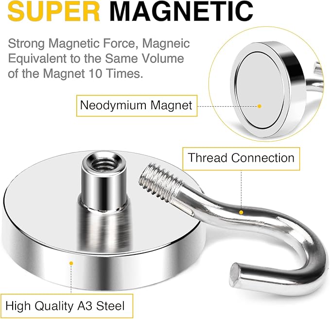 DIYMAG Magnetic Hooks, 170 LB Heavy Duty Strong Magnet with Hook, Rare Earth Neodymium Magnets for Hanging, Magnetics Hanger for Curtain, Home, Kitchen, Workplace, 10 Packs