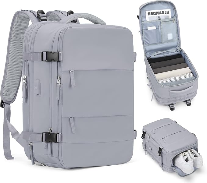 coofay Expandable Backpack For Traveling On Airplane Carry On Backpack Flight Approved Personal Item Travel Backpack For Women Men Airline Approved Gym Bag With Shoe Compartment Travel Weekender Bag