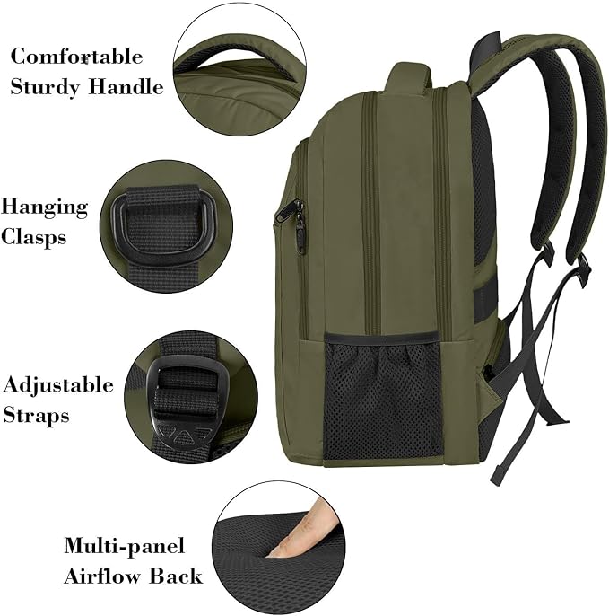 MATEIN 15.6 Inch Travel Laptop Backpack, Sturdy Computer Backpack for Women Men, Lightweight Fashion Water Resistant Traveling Backpack Casual Daypack for College Offic, Green