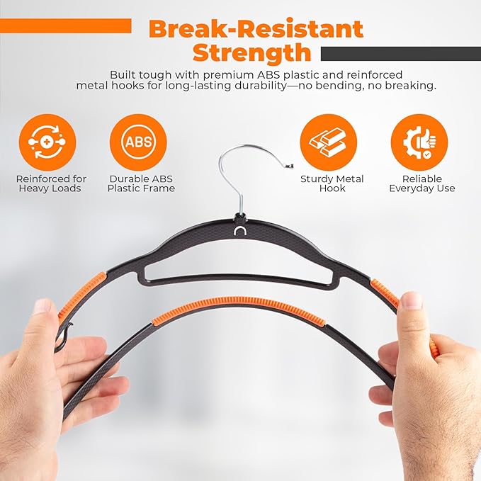 Plastic Hangers 10 Pack, Cascading Slim Space Saving Clothing Hangers with 360° Rotating Hook, Non Slip Clothes Hangers for Sweater Shirt, Heavy Duty Coat Hanger with Inner Hook for Closet, Black