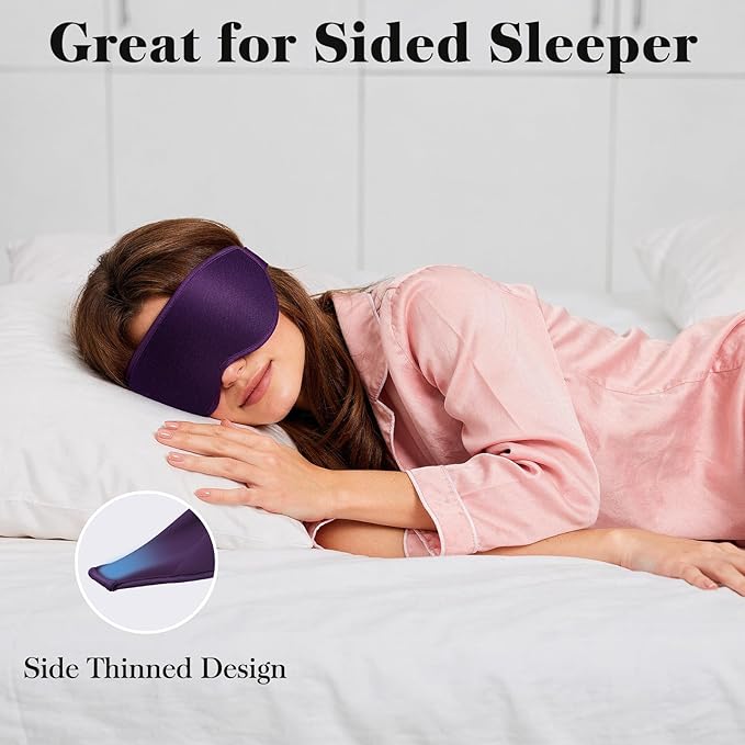3D Eye Mask Sleep Mask for Men & Women, 100% Pressure-Free & Light Block-Out Eye Mask for Sleep with Easy Adjustable Strap, Night Eye Cover for Travel, Purple