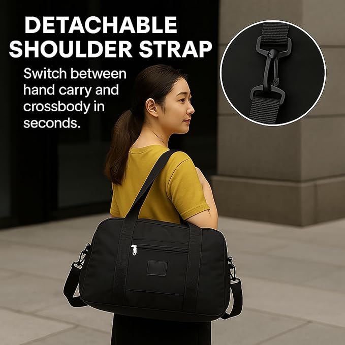 Folding Duffle Bag for Travel – Large Capacity Waterproof Oxford Cloth Weekender Carry On Tote with Crossbody strap, Lightweight Foldable Gym and Overnight Bag (1, Black, Large)