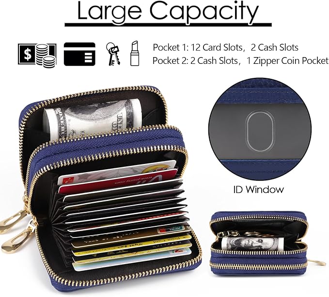 imeetu RFID Credit Card Holder, Small Leather Zipper Card Case Wallet for Women