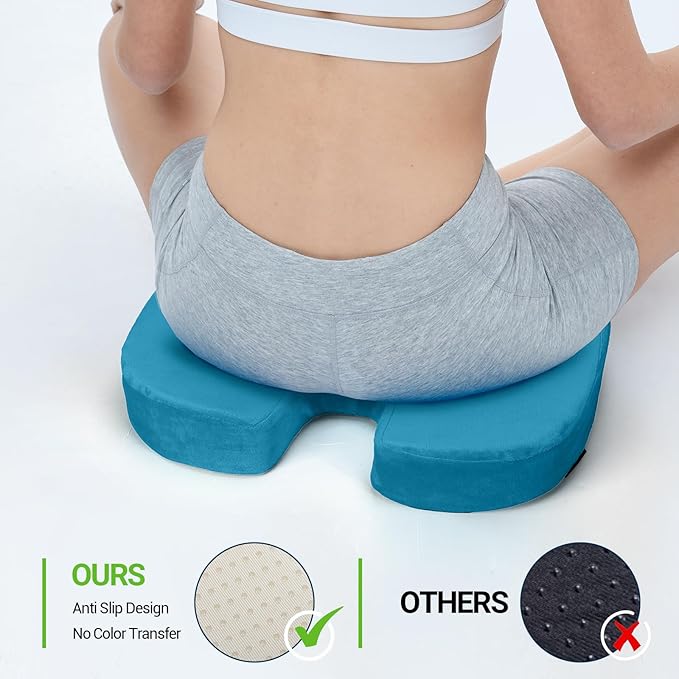 Season Guard Tailbone Pain Relief Office Chair Seat Cushion, Memory Foam Gel Seat Cushion for Sciatica Pain Relief with Washable Cover, Butt Cushion for Long Sitting, Velvet, Blue
