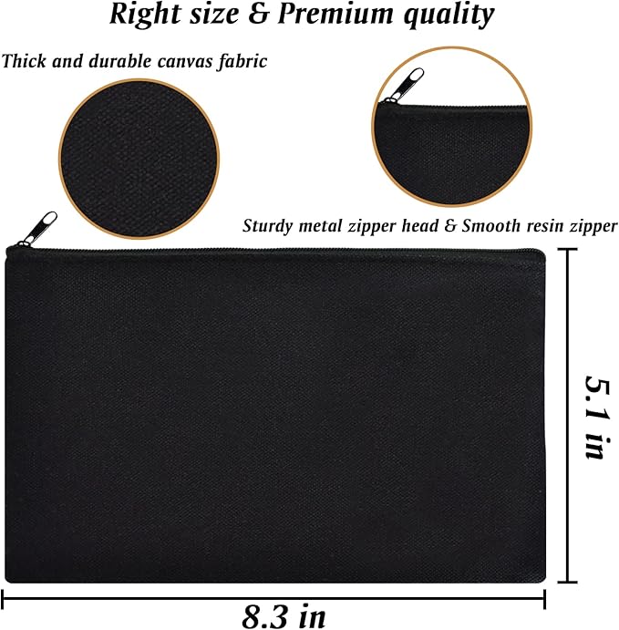 ZeeDix Canvas Pouch- Multi-purpose Cosmetic Bag with Zipper, DIY Craft Canvas Zipper Pouch Blank Makeup Bags Bulk Travel Toiletry Bag for Storage (8.3 x 5 inches)