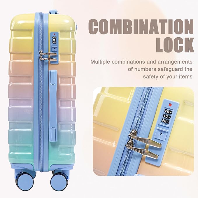Hardside Luggage, Durable ABS Suitcase with Spinner Wheels Rainbow