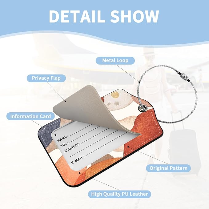 2 Pcs Luggage Tag for Suitcases, Abstract Boho PU Leather Suitcase Tag Privacy Cover Name ID Label with Metal Loop, Personalized Baggage Identifier for Women Cruise Bag Travel Essentials
