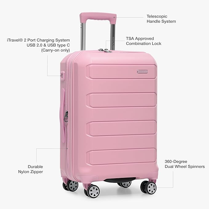 Traveler's Choice Pagosa Hardshell Expandable Luggage with Spinner Wheels, Pink, 30-Inch Large