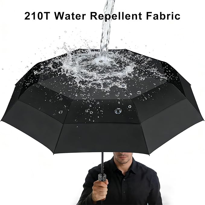 Lejorain Large Folding Golf Umbrella - Compact Mens Umbrellas Travel Rain and Windproof 54inch Collapsible Automatic Open Close Umbrella 210T Teflon Vented Double Canopy