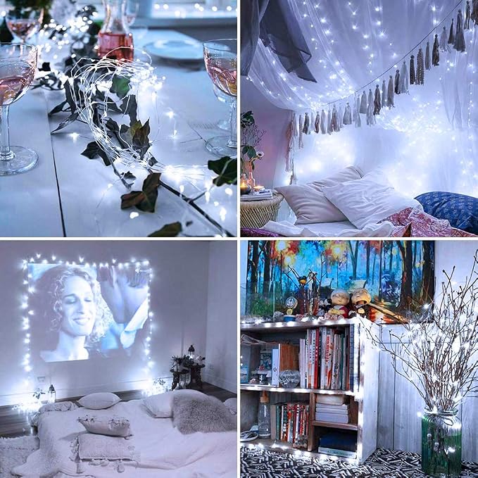 8 Pack LED Fairy Lights Battery Operated 20FT 60 LEDs Silver Wire String Lights Twinkle Lights Starry Fairy Lights for Bedroom Christmas Wedding Party Indoor Outdoor Decorations, Cool White