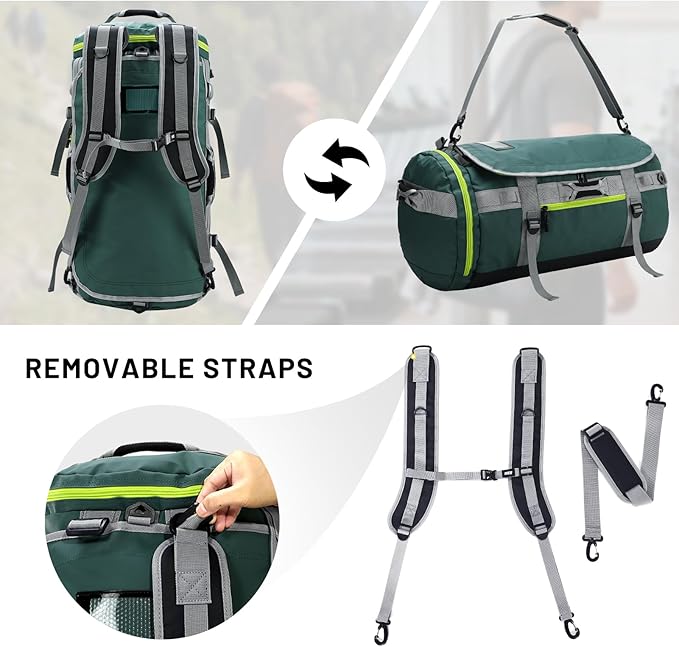 MIER Large Duffel Backpack Sports Gym Bag with Shoe Compartment, Heavy Duty and Water Resistant, Green, 45L