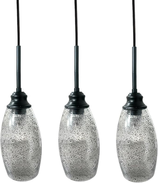 3 Lights Industrial Pendant Light with Glass Shade Matte Black Pendant Lighting Adjustable Industrial Retro Style Hanging Light,Kitchen Island Farmhouse Pendant Lights Fixtures for Kitchen,Farmhouse