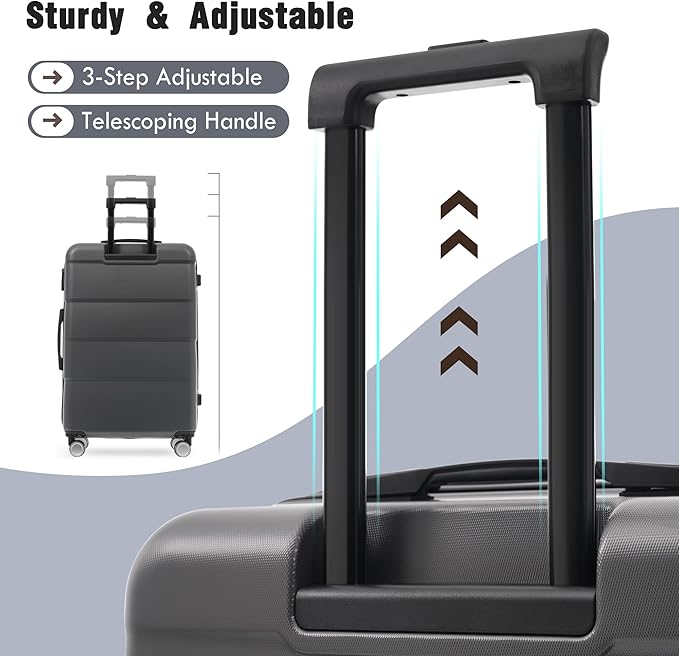Merax Luggage Set, 3 Piece Hardcase Luggage with Double Spinner Wheels, Carry on Suitcase Airline Approved,20+24+28 inch,Charcoal