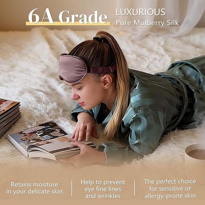 ZIMASILK Adjustable 22 Momme 100% Pure Mulberry Silk Sleep Mask, 3D Contoured Cup Eye Mask for Sleeping, Super Soft Breathable Blindfold, Perfectly Blocks Light for Sleeping. (Plum Wine)