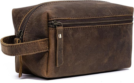 KomalC Travel Toiletry Bag – Premium Leather Dopp Kit for Men & Women with Water-Resistant Lining & Spacious Zippered Organizer