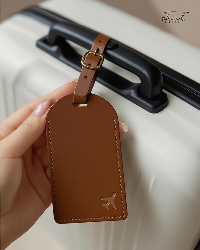 Luggage Tags for Suitcases, PU Leather Travel Tags for Luggage. (Espresso Brown)