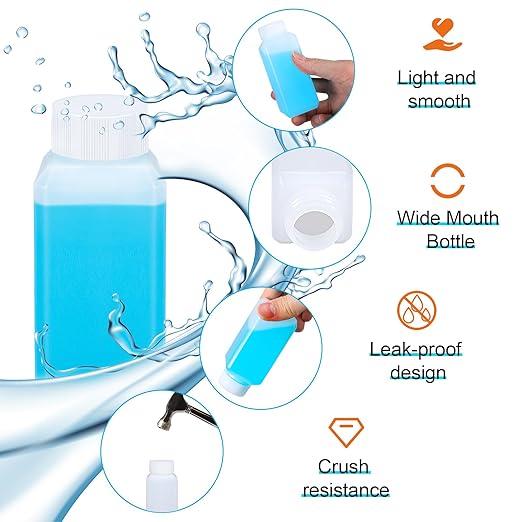 3.4oz Leak Proof Plastic Bottles with Caps, Laboratory Reagent Bottle, Reusable Small Pill Storage Containers for Travel, Classrooms, Home (6 pack translucent)