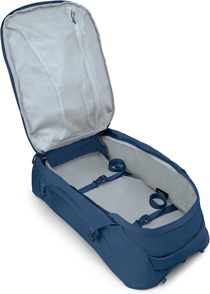 Osprey Farpoint 55L Men's Travel Backpack - Carry On Bag with Personal Item Sized Detachable Daypack, Antique Blue
