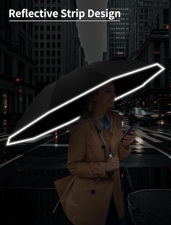 Seniny Inverted Travel Umbrella Compact - Windproof Umbrellas for Rain with Reflective Strip, Large UV Umbrella for Sun Protection, Automatic Portable Umbrellas Fold in Reverse for Car, Backpack