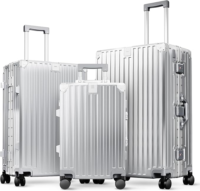 ALPHA CAMP 3 Piece Luggage Sets With Layer Dual Aluminum Frame,TSA Spinner Wheels, 3-Layer PC Hardside Carry on and Checked Hardside Zipperless Suitcase Sets,Type-C USB Charging Port, Cup Holder