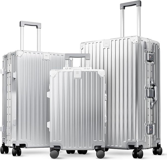 ALPHA CAMP 3 Piece Luggage Sets With Layer Dual Aluminum Frame,TSA Spinner Wheels, 3-Layer PC Hardside Carry on and Checked Hardside Zipperless Suitcase Sets,Type-C USB Charging Port, Cup Holder