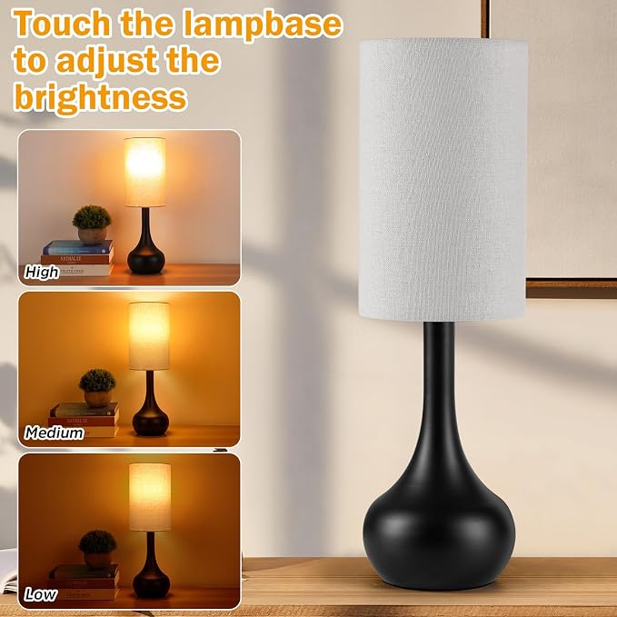 Touch Bedside Lamp for Nightstand,3-Way Dimmable,Space Saving & No Assembly Required, Upgraded Small Droplet Vintage Black Table Lamp for Bedroom, Living Room (2700K LED Bulb Included)