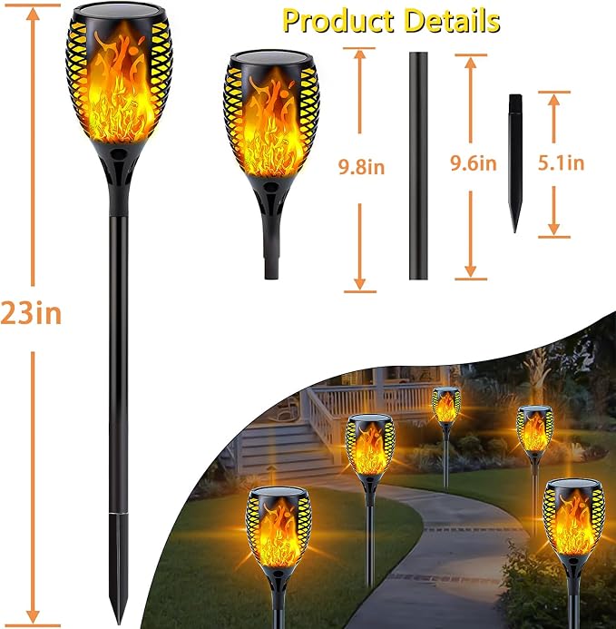 Solar Torch Lights with Flickering Flame Larger Size Solar Flame Lights | 6 Pack Upgraded Solar Lights Outdoor for Halloween Decor, Waterproof Solar Tiki Torches Outdoor for Garden Yard Pathway Patio