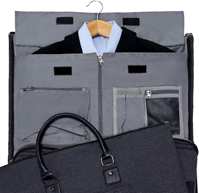 Modoker Convertible Garment Bag with Shoulder Strap, Carry on Garment Duffel Bag for Men Women - 2 in 1 Hanging Suitcase Suit Travel Bags, Jet Black