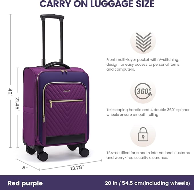 LOVEVOOK Carry On Luggage 22x14x9 Airline Approved,20 Inch Carry-on Suitcase for Women,Softside Suitcases with Wheels,Rolling Checked Luggage with TSA Lock,Lightweight Travel