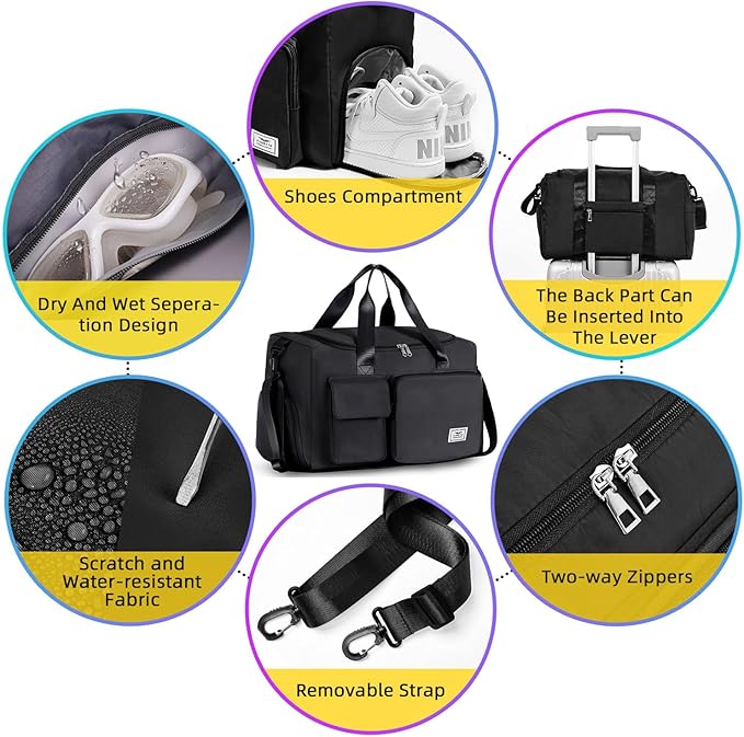 FIORETTO Women's Gym Duffle Bag with Shoes Compartment, 30L Capacity, Ideal for Travel, Gym, Sports, Duffel, Weekender