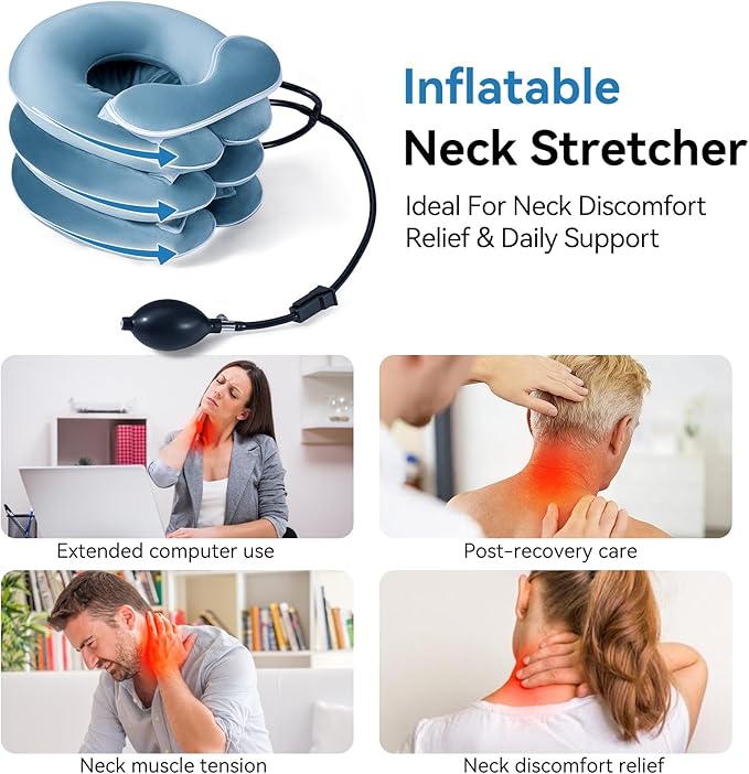 Babaka Cervical Neck Traction Device for Instant Neck Pain Relief, Inflatable & Adjustable Neck Stretcher Neck Support Brace, Neck Brace Pillow for Home Use Neck Decompression (11"- 17")