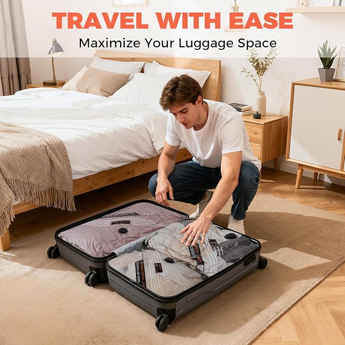 Travel Vacuum Storage Bags with Rechargeable Cordless Pump, Portable Compression Packing Seal Bags, Space Saver Packing Bag for Travel, Vacuum Seal Bag for Home Clothing Luggage Storage, 24 Combo Set