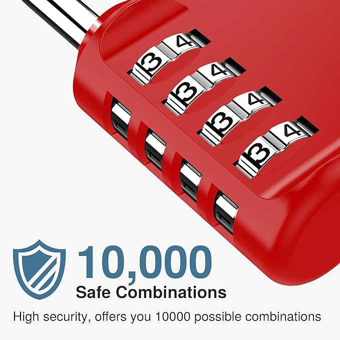 Puroma 4 Pack Combination Lock for Locker 4 Digit Outdoor Waterproof Padlock for School, Gym, Sports, Fence, Toolbox, Gate, Case, Outdoor, Hasp Storage, Cabinets (Red)
